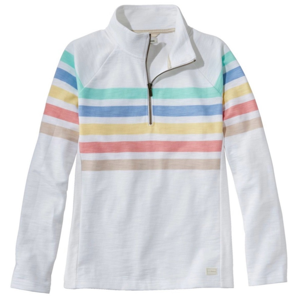 L.L. Bean Women’s Organic Cotton Sweatshirt, Quarter Zip Pullover Stripe